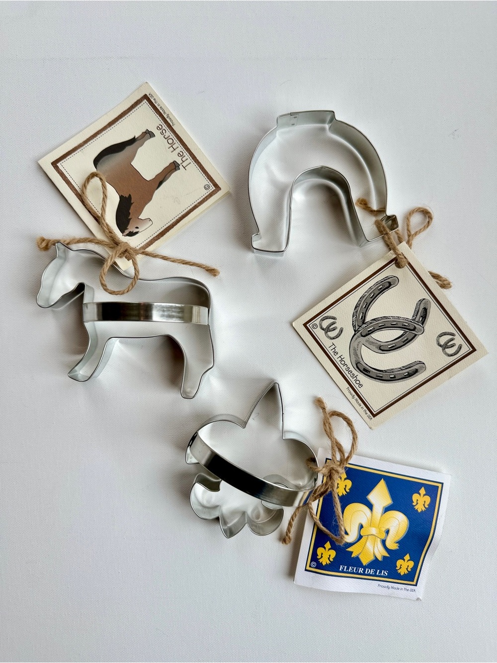 Set of 3 Ann Clark Kentucky Metal Cookie Cutters Horseshoe, Horse, Fleur-de-Lis